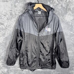 NBA Mens Windbreaker Jacket M Black Gray Hooded Full Zip Basketball Coat